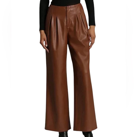 NOT FOR SALE  Les Filles wide leg pleated vegan leather pants NWT size M - Picture 1 of 16
